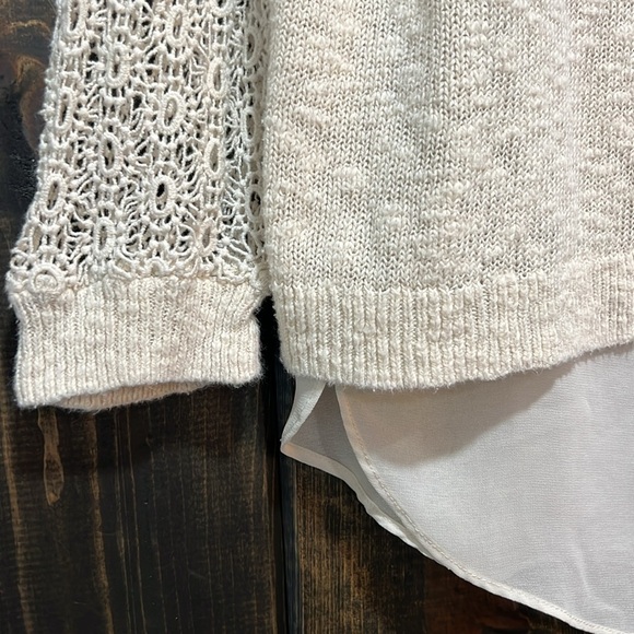 Lucky Brand Sweater S Split Back Cream Lace Cinema Boho Sheer Coquette Girly - Picture 3 of 9
